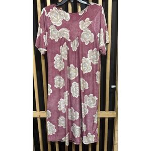 Irene Dress Womens Large Pink Brown Floral Short Sleeve Zipped Pocket Midi